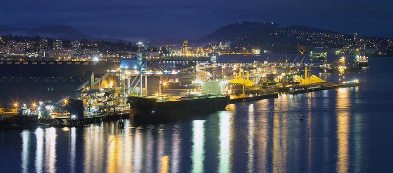 Pulp and Paper Mill at Port of Vancouver British Columbia Canada at Blue Hour Panorama