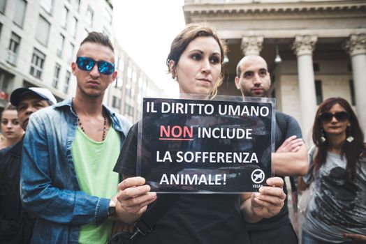 MILAN, ITALY - SEPTEMBER 26: 269 Life  manifestation on September 26, 2013. Animal right association '269 Life' protest against vivisection, animals right, meat nutrition and production