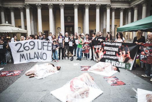 MILAN, ITALY - SEPTEMBER 26: 269 Life  manifestation on September 26, 2013. Animal right association '269 Life' protest against vivisection, animals right, meat nutrition and production