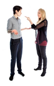 Cute Lesbian couple 30 years old shot in studio isolated on a white background