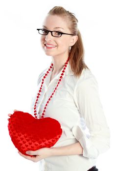 Attractive caucasian blond girl isolated on a white background