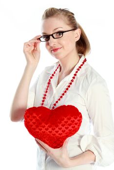 Attractive caucasian blond girl isolated on a white background