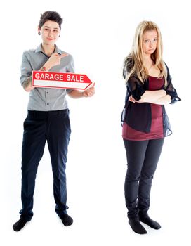 Cute Lesbian couple 30 years old shot in studio isolated on a white background