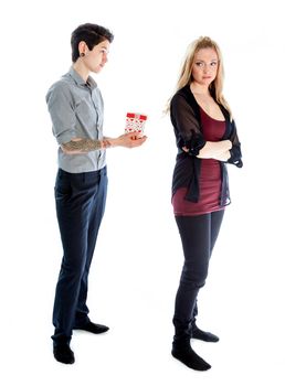 Cute Lesbian couple 30 years old shot in studio isolated on a white background