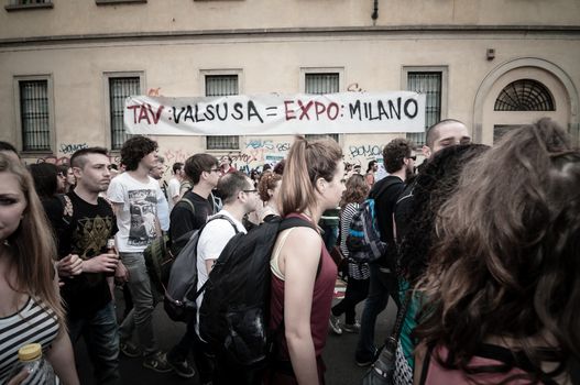 MILAN, ITALY - MAY 1: labor day held in Milan on May 1, 2013. Every year thousands of people taking to the streets to celebrate labor day and to protest against italian austerity