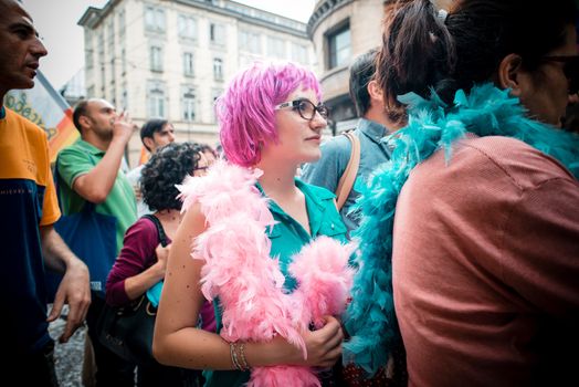 MILAN, ITALY - JUNE 29: gay pride manifestation in Milan June 29, 2013. Normal people, gay, lesbians, transgenders and bisexuals take to the street for their rights organizing a street parade party