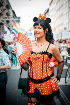 MILAN, ITALY - JUNE 29: gay pride manifestation in Milan June 29, 2013. Normal people, gay, lesbians, transgenders and bisexuals take to the street for their rights organizing a street parade party