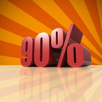 Red ninety percent off, Discount 90% on orange background