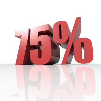 3D rendering of a 75 percent discount in red letters on a white background 