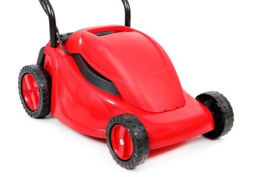 new red lawnmower isolated on white, studio shoot