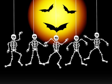 Illustration of skeletons at Halloween