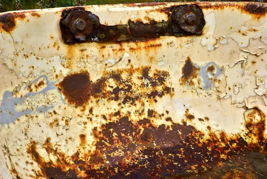 White painted metal iron panel with rust texture grunge
