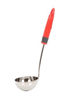 kitchen spoon with red handle isolated on white background