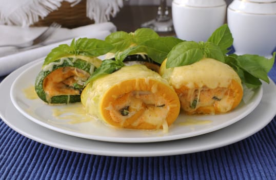 Zucchini rolls stuffed with spinach and cheese

