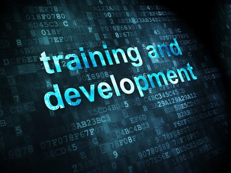 Education concept: pixelated words Training and Development on digital background, 3d render