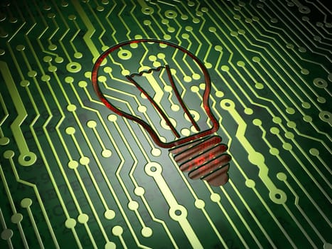 Business concept: circuit board with Light Bulb icon, 3d render