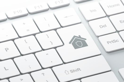 Security concept: enter button with Home on computer keyboard background, 3d render, selected focus