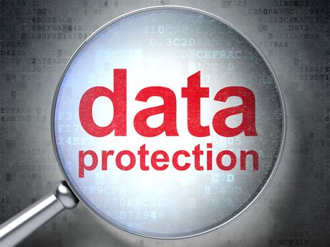 Security concept: magnifying optical glass with words Data Protection on digital background, 3d render