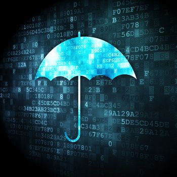 Privacy concept: pixelated Umbrella icon on digital background, 3d render