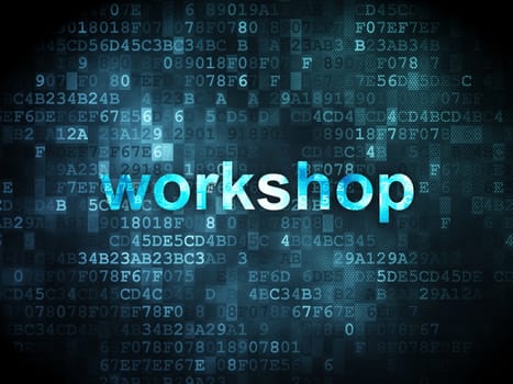 Education concept: pixelated words Workshop on digital background, 3d render