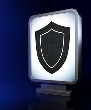 Privacy concept: Shield on advertising billboard background, 3d render