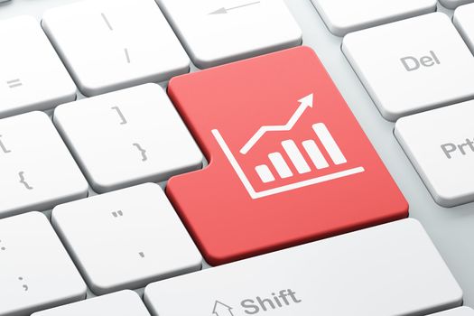 Business concept: Enter button with Growth Graph on computer keyboard background, 3d render