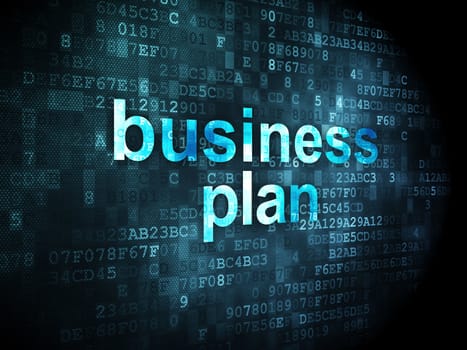Finance concept: pixelated words Business Plan on digital background, 3d render