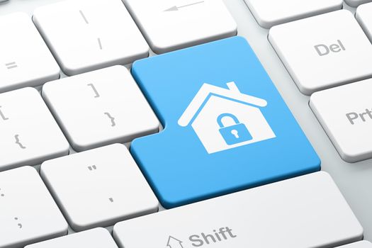 Safety concept: Enter button with Home on computer keyboard background, 3d render