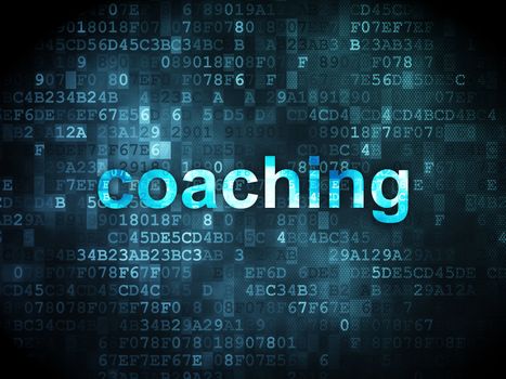 Education concept: pixelated words Coaching on digital background, 3d render