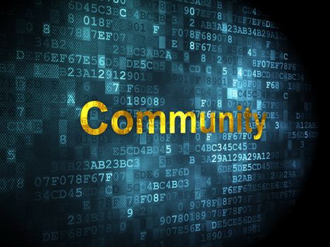 Social media concept: pixelated words Community on digital background, 3d render