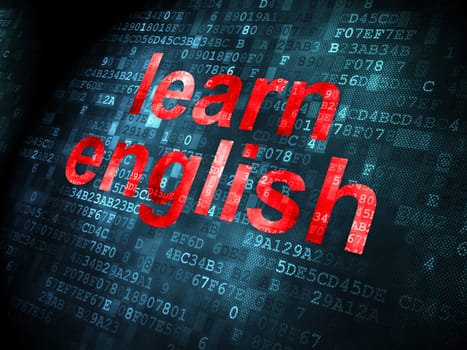 Education concept: pixelated words Learn English on digital background, 3d render