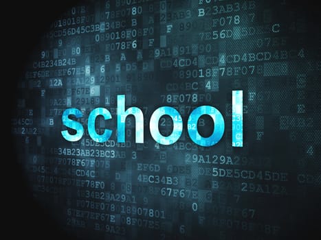 Education concept: pixelated words School on digital background, 3d render