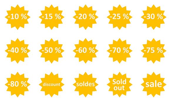 Set of sale gold star icons in white background