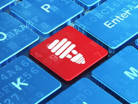 Business concept: computer keyboard with Energy Saving Lamp icon on enter button, 3d render