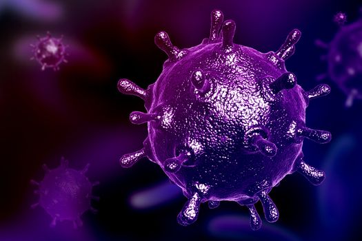 Digital illustration of sars virus in colour background