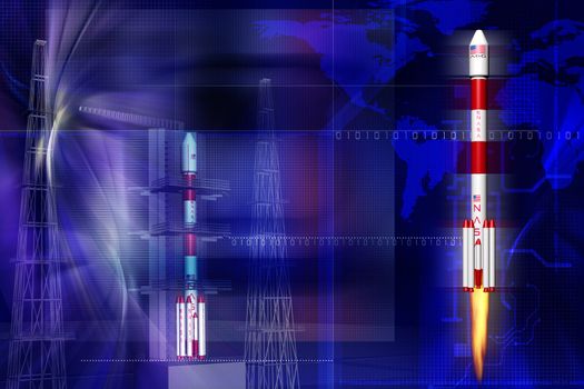 Digital illustration of rocket in digital background