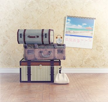 vintage baggage, waiting for the flight time. concept