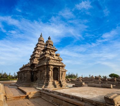 Famous Tamil Nadu landmark - Shore temple, world  heritage site in  Mahabalipuram, Tamil Nadu, India