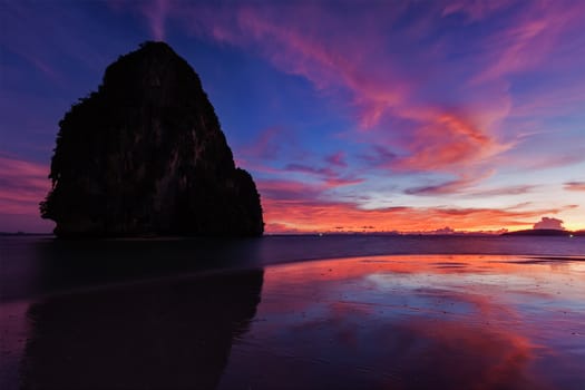 Tropical holidays sunset beach. Pranang beach. Railay , Krabi Province Thailand