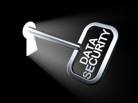 Safety concept: Data Security on key in keyhole, 3d render