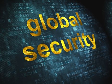 Protection concept: pixelated words Global Security on digital background, 3d render