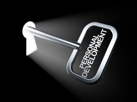 Education concept: Personal Development on key in keyhole, 3d render