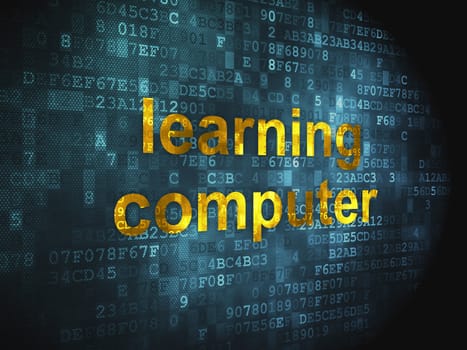 Education concept: pixelated words Learning Computer on digital background, 3d render