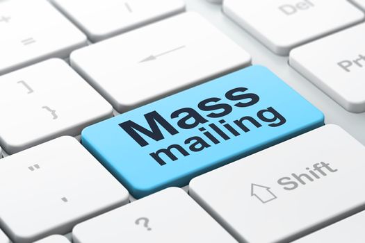 Marketing concept: computer keyboard with word Mass Mailing, selected focus on enter button, 3d render