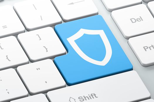 Privacy concept: Enter button with Contoured Shield on computer keyboard, 3d render