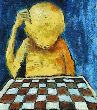 painting of the lonesome chess player - mixed media