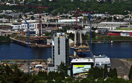 Construction site for a new bridge, Portland OR.