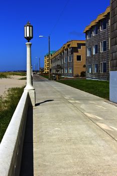 Beach boardwalk and new condominiums in Seaside Oregon.