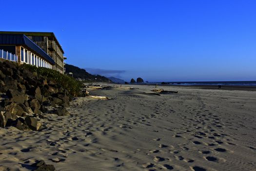 Sand prints and a beach view in Cannon beach Oregon.