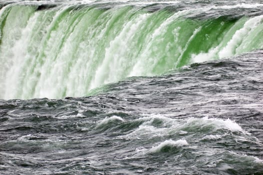 Blue-green water, falling down from Niagara falls.
